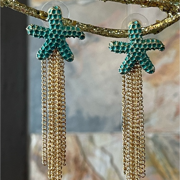 🎁 Hand Painted Textured Starfish Fringe Earrings - Picture 7 of 11